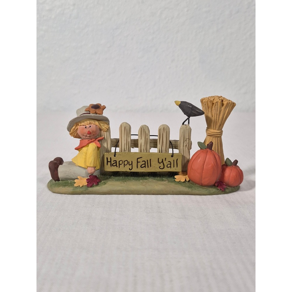 Blossom Bucket Happy Fall Y'all Scarecrow Figurine Thanksgiving Decor Suzi 2010